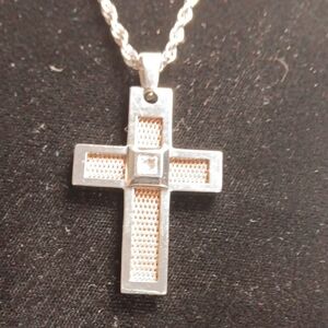 Silver and Gold Cross Pendant Necklace